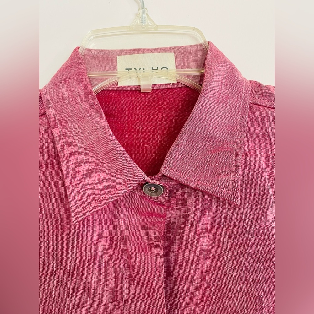TYLHO For Anthropologie Pink Shirt Dress Long Sleeve Utility Midi w/ Pockets: M - Picture 9 of 12